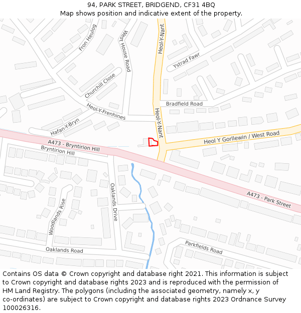 94, PARK STREET, BRIDGEND, CF31 4BQ: Location map and indicative extent of plot