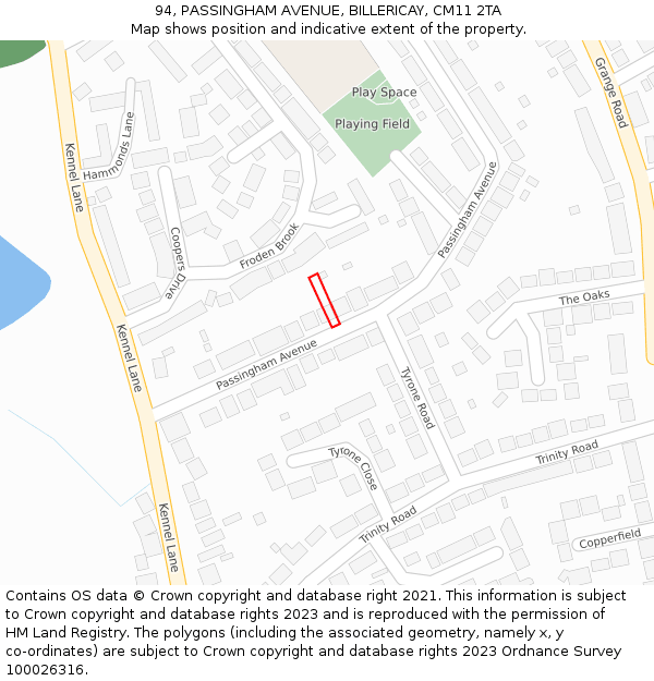 94, PASSINGHAM AVENUE, BILLERICAY, CM11 2TA: Location map and indicative extent of plot