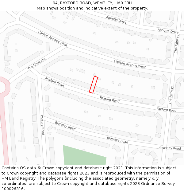 94, PAXFORD ROAD, WEMBLEY, HA0 3RH: Location map and indicative extent of plot