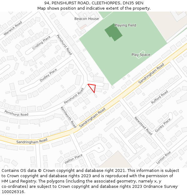 94, PENSHURST ROAD, CLEETHORPES, DN35 9EN: Location map and indicative extent of plot