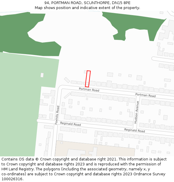 94, PORTMAN ROAD, SCUNTHORPE, DN15 8PE: Location map and indicative extent of plot