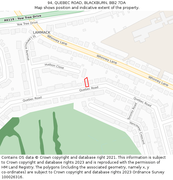 94, QUEBEC ROAD, BLACKBURN, BB2 7DA: Location map and indicative extent of plot