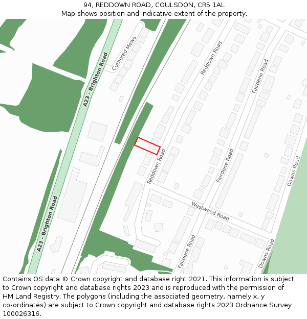 94, REDDOWN ROAD, COULSDON, CR5 1AL: Location map and indicative extent of plot
