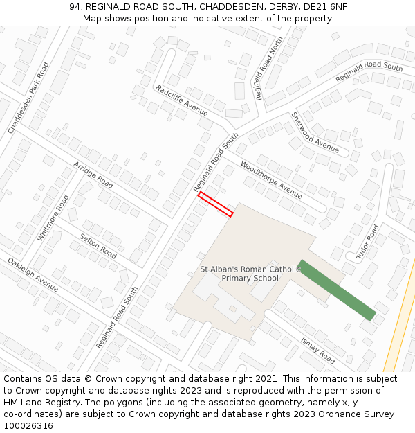 94, REGINALD ROAD SOUTH, CHADDESDEN, DERBY, DE21 6NF: Location map and indicative extent of plot