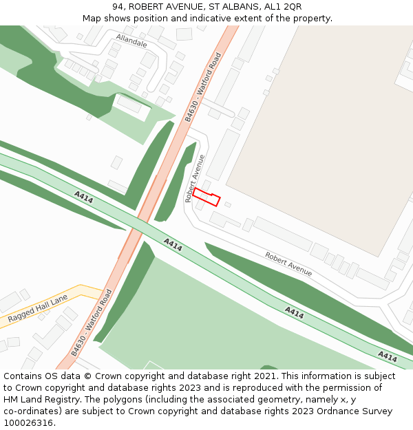 94, ROBERT AVENUE, ST ALBANS, AL1 2QR: Location map and indicative extent of plot