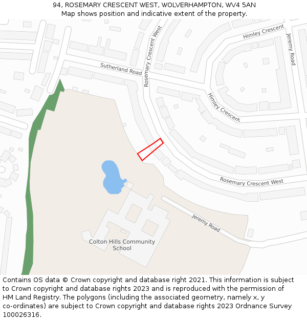 94, ROSEMARY CRESCENT WEST, WOLVERHAMPTON, WV4 5AN: Location map and indicative extent of plot