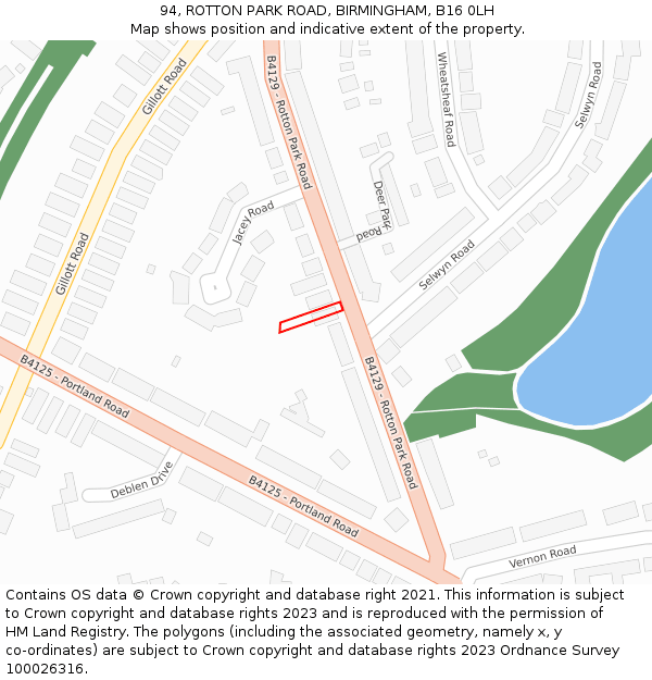 94, ROTTON PARK ROAD, BIRMINGHAM, B16 0LH: Location map and indicative extent of plot