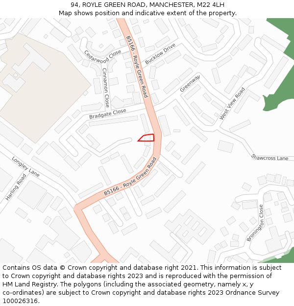 94, ROYLE GREEN ROAD, MANCHESTER, M22 4LH: Location map and indicative extent of plot