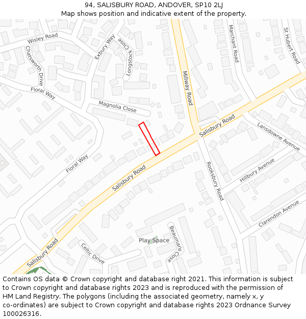 94, SALISBURY ROAD, ANDOVER, SP10 2LJ: Location map and indicative extent of plot