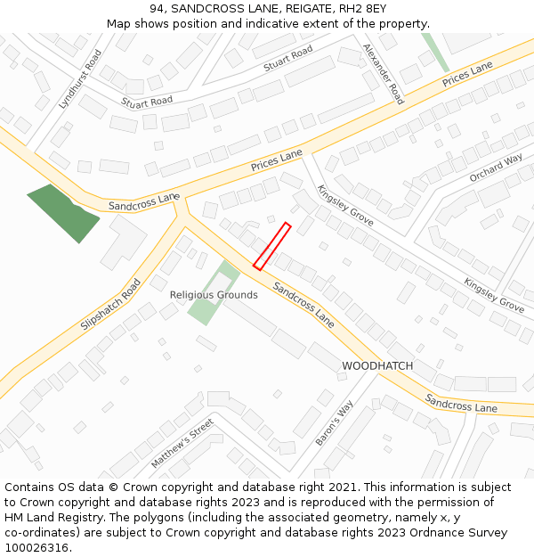 94, SANDCROSS LANE, REIGATE, RH2 8EY: Location map and indicative extent of plot