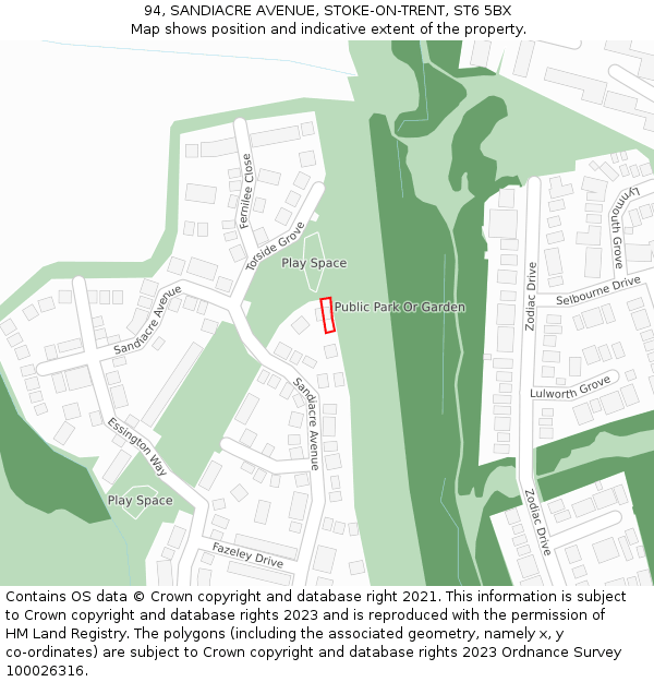 94, SANDIACRE AVENUE, STOKE-ON-TRENT, ST6 5BX: Location map and indicative extent of plot