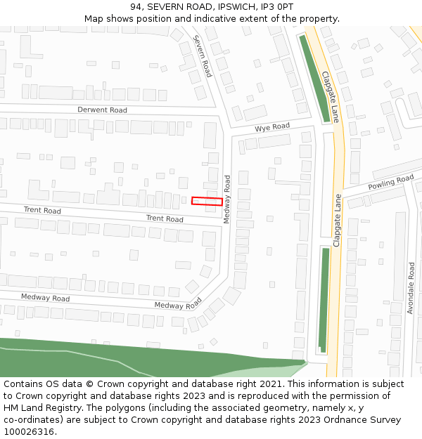 94, SEVERN ROAD, IPSWICH, IP3 0PT: Location map and indicative extent of plot
