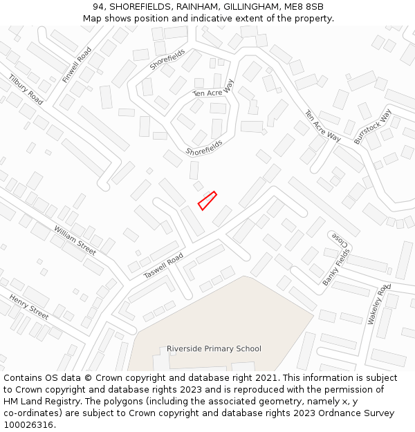 94, SHOREFIELDS, RAINHAM, GILLINGHAM, ME8 8SB: Location map and indicative extent of plot