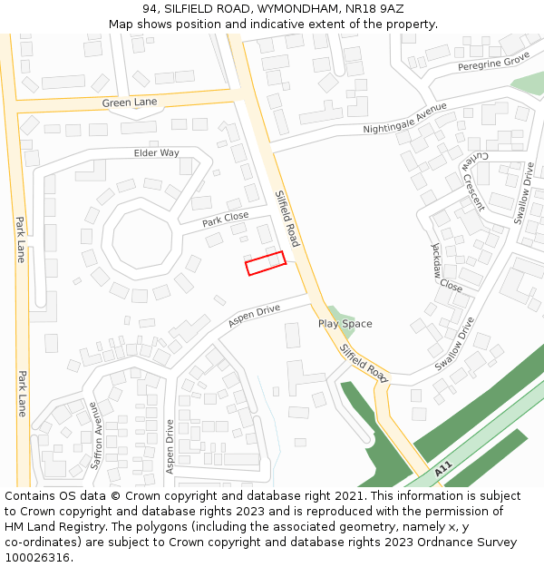 94, SILFIELD ROAD, WYMONDHAM, NR18 9AZ: Location map and indicative extent of plot