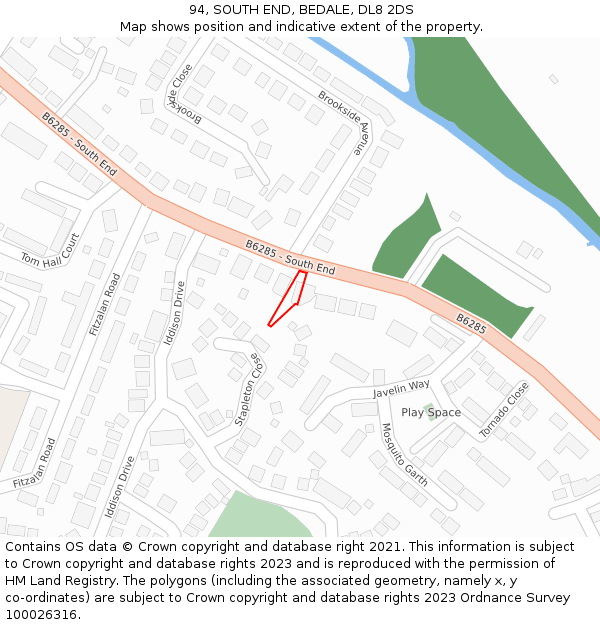 94, SOUTH END, BEDALE, DL8 2DS: Location map and indicative extent of plot