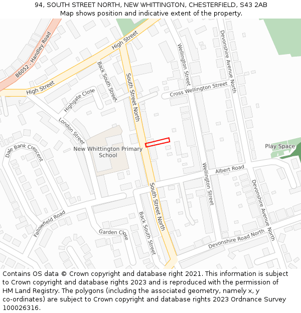 94, SOUTH STREET NORTH, NEW WHITTINGTON, CHESTERFIELD, S43 2AB: Location map and indicative extent of plot