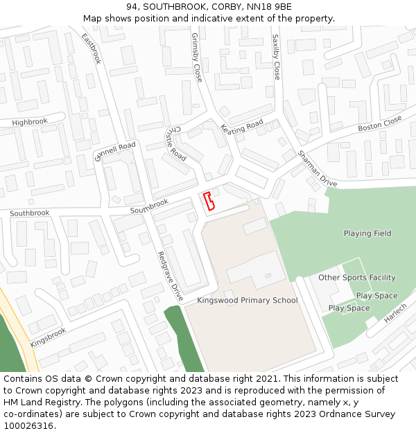 94, SOUTHBROOK, CORBY, NN18 9BE: Location map and indicative extent of plot