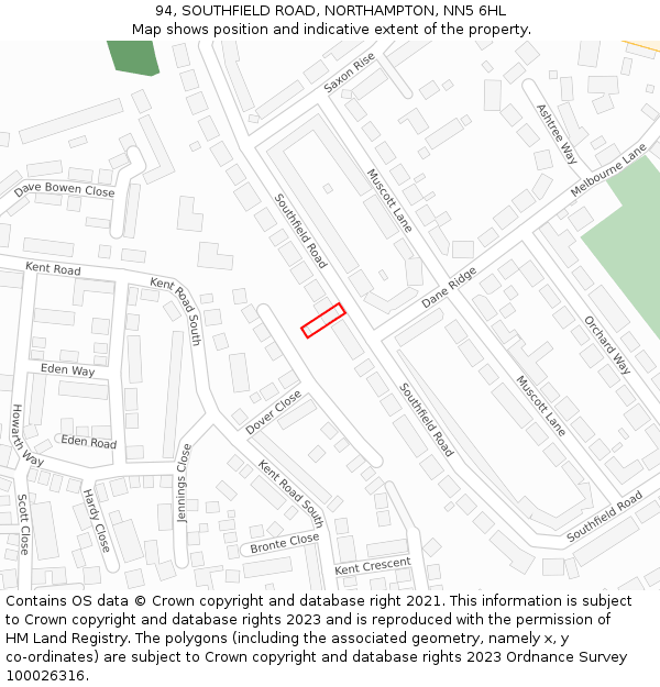94, SOUTHFIELD ROAD, NORTHAMPTON, NN5 6HL: Location map and indicative extent of plot