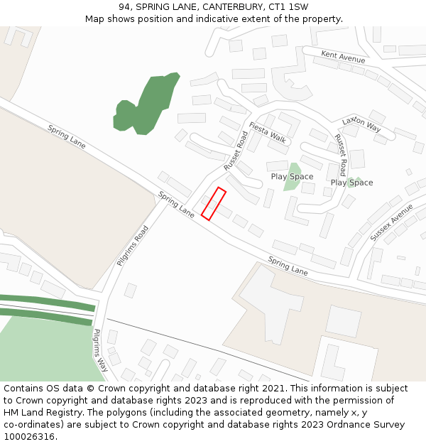94, SPRING LANE, CANTERBURY, CT1 1SW: Location map and indicative extent of plot