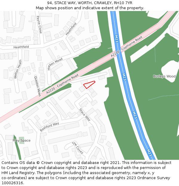 94, STACE WAY, WORTH, CRAWLEY, RH10 7YR: Location map and indicative extent of plot