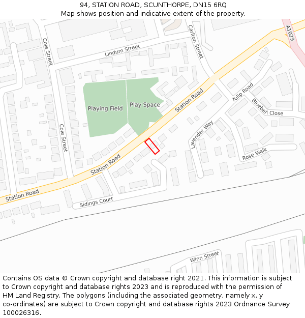94, STATION ROAD, SCUNTHORPE, DN15 6RQ: Location map and indicative extent of plot
