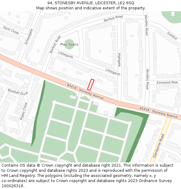 94, STONESBY AVENUE, LEICESTER, LE2 6SQ: Location map and indicative extent of plot