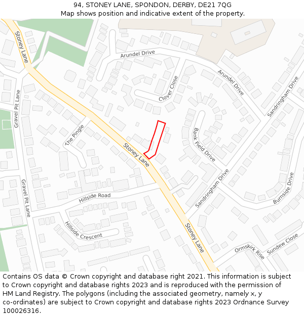 94, STONEY LANE, SPONDON, DERBY, DE21 7QG: Location map and indicative extent of plot