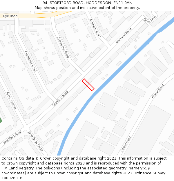 94, STORTFORD ROAD, HODDESDON, EN11 0AN: Location map and indicative extent of plot