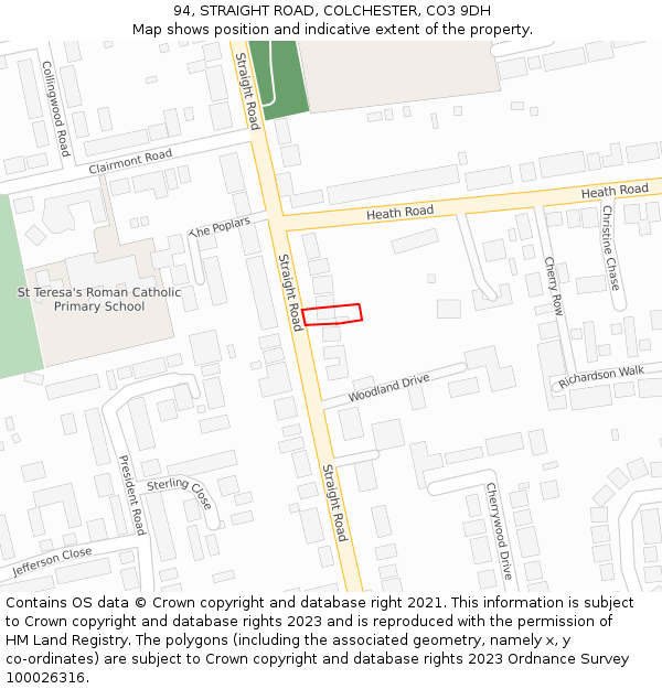 94, STRAIGHT ROAD, COLCHESTER, CO3 9DH: Location map and indicative extent of plot