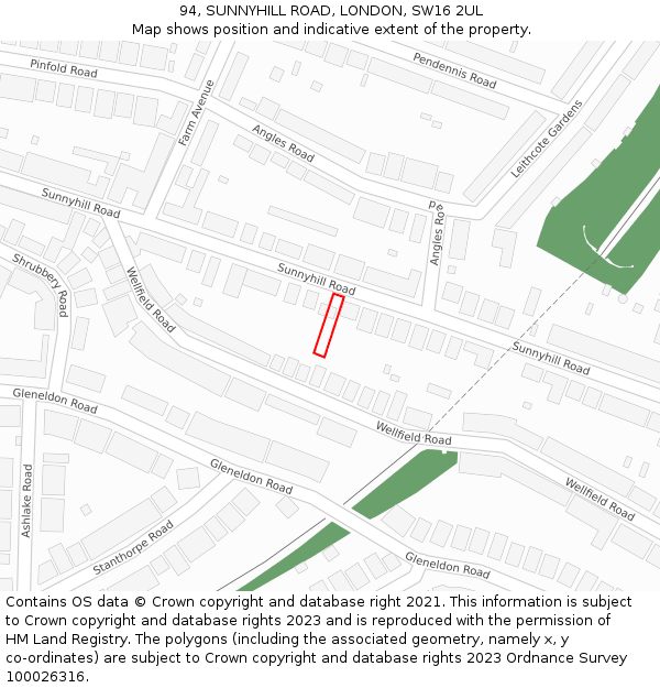 94, SUNNYHILL ROAD, LONDON, SW16 2UL: Location map and indicative extent of plot