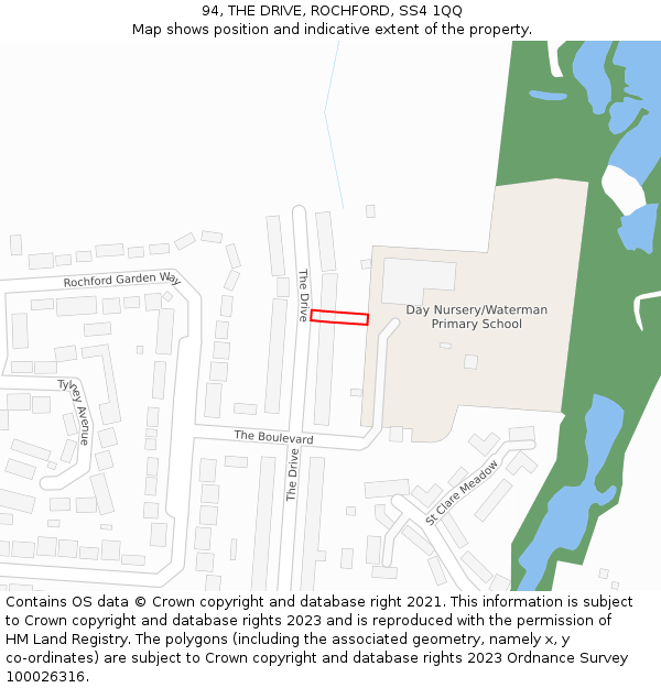 94, THE DRIVE, ROCHFORD, SS4 1QQ: Location map and indicative extent of plot