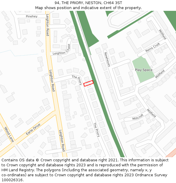94, THE PRIORY, NESTON, CH64 3ST: Location map and indicative extent of plot