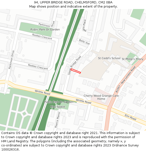 94, UPPER BRIDGE ROAD, CHELMSFORD, CM2 0BA: Location map and indicative extent of plot