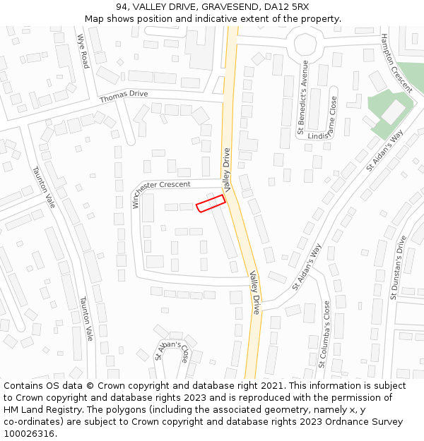 94, VALLEY DRIVE, GRAVESEND, DA12 5RX: Location map and indicative extent of plot
