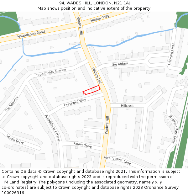 94, WADES HILL, LONDON, N21 1AJ: Location map and indicative extent of plot