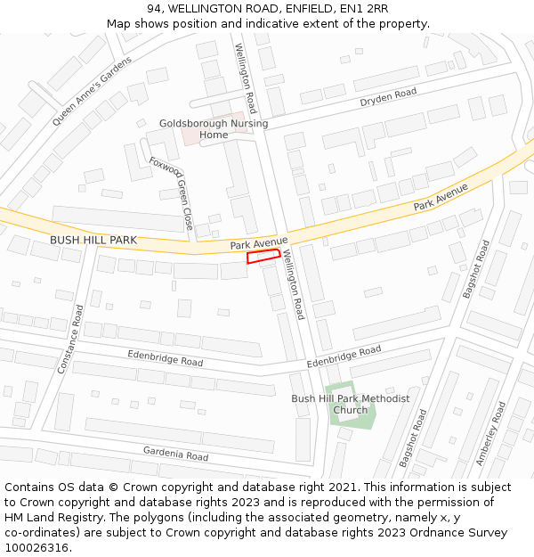 94, WELLINGTON ROAD, ENFIELD, EN1 2RR: Location map and indicative extent of plot