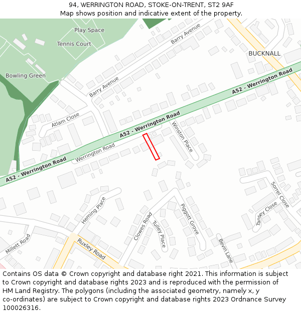 94, WERRINGTON ROAD, STOKE-ON-TRENT, ST2 9AF: Location map and indicative extent of plot