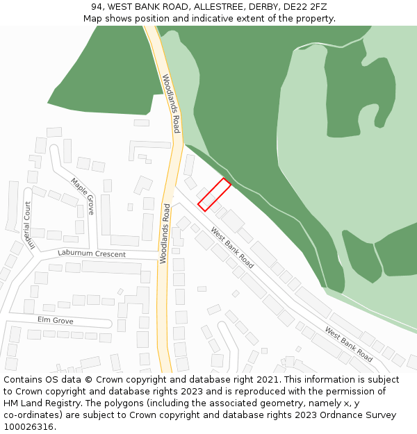 94, WEST BANK ROAD, ALLESTREE, DERBY, DE22 2FZ: Location map and indicative extent of plot