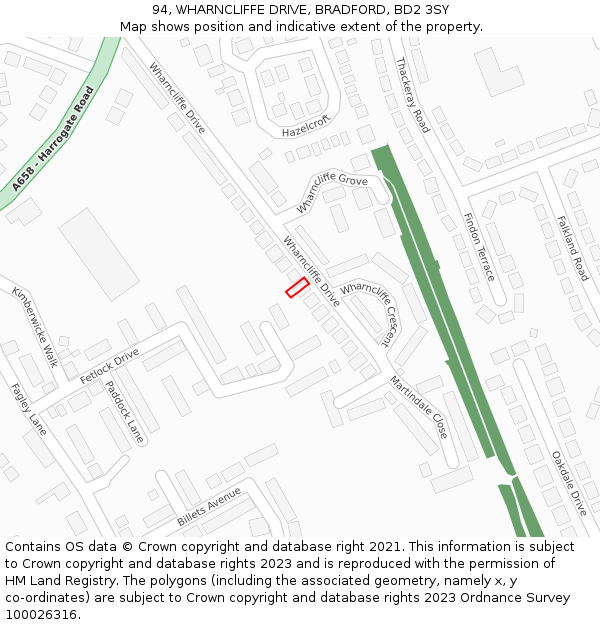 94, WHARNCLIFFE DRIVE, BRADFORD, BD2 3SY: Location map and indicative extent of plot