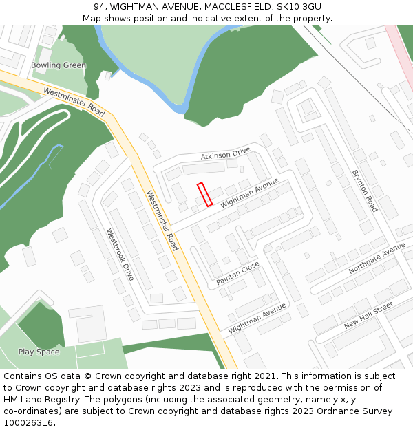 94, WIGHTMAN AVENUE, MACCLESFIELD, SK10 3GU: Location map and indicative extent of plot