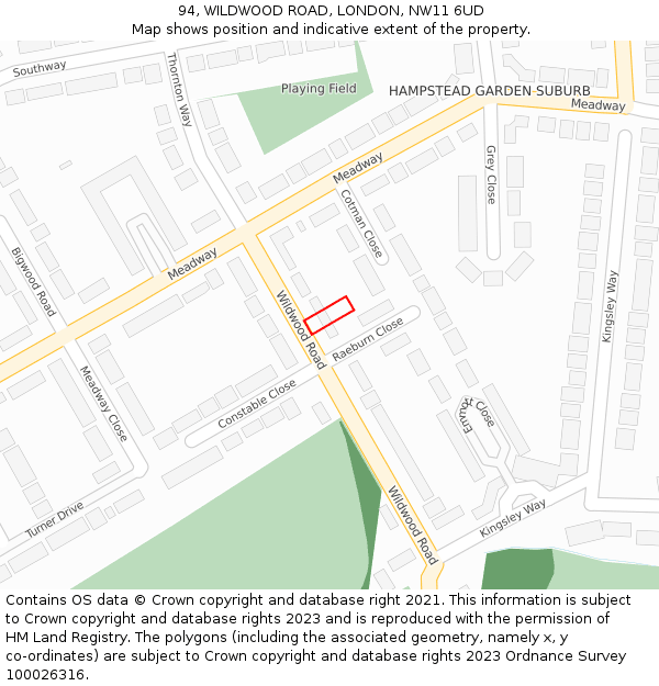 94, WILDWOOD ROAD, LONDON, NW11 6UD: Location map and indicative extent of plot