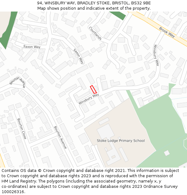 94, WINSBURY WAY, BRADLEY STOKE, BRISTOL, BS32 9BE: Location map and indicative extent of plot