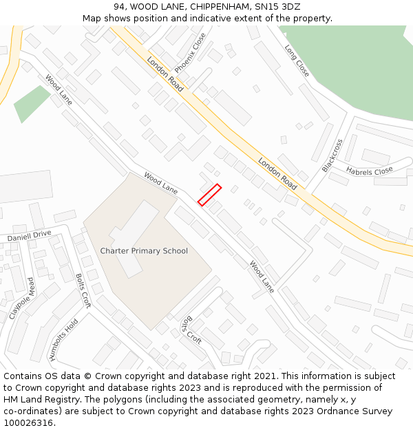 94, WOOD LANE, CHIPPENHAM, SN15 3DZ: Location map and indicative extent of plot