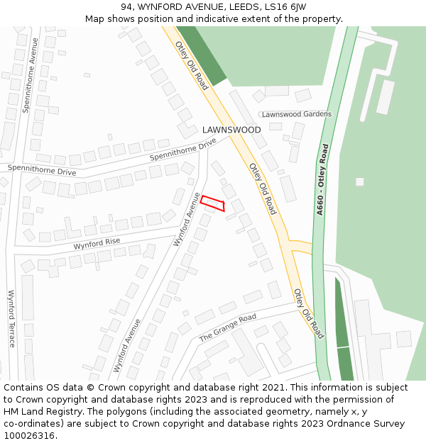 94, WYNFORD AVENUE, LEEDS, LS16 6JW: Location map and indicative extent of plot