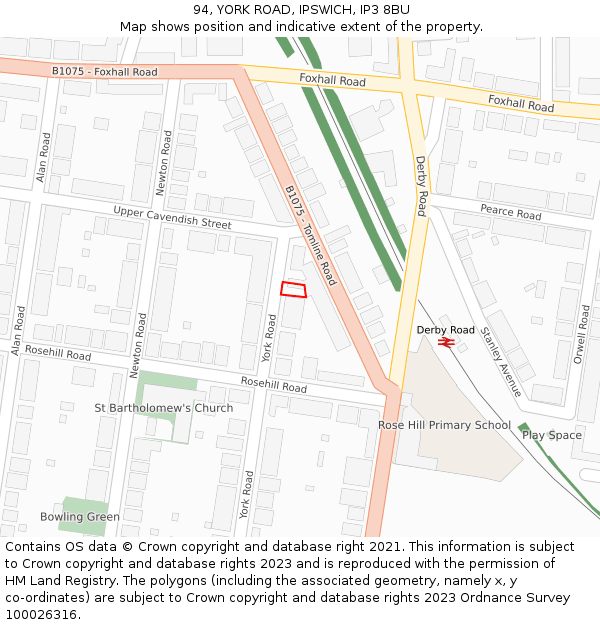 94, YORK ROAD, IPSWICH, IP3 8BU: Location map and indicative extent of plot