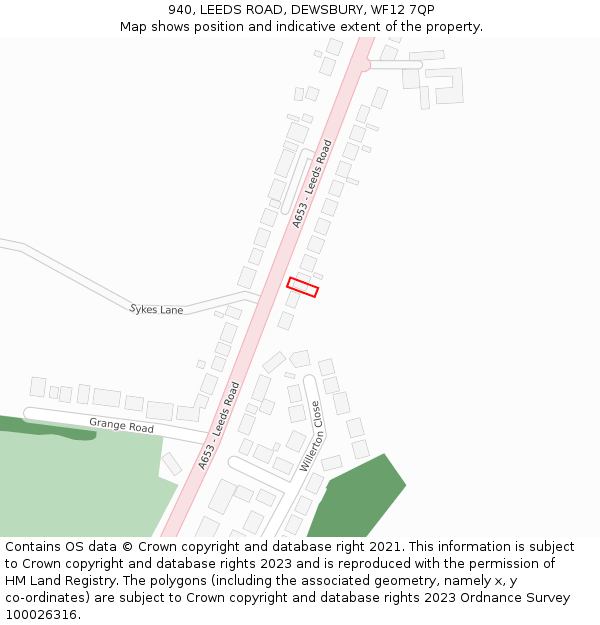 940, LEEDS ROAD, DEWSBURY, WF12 7QP: Location map and indicative extent of plot