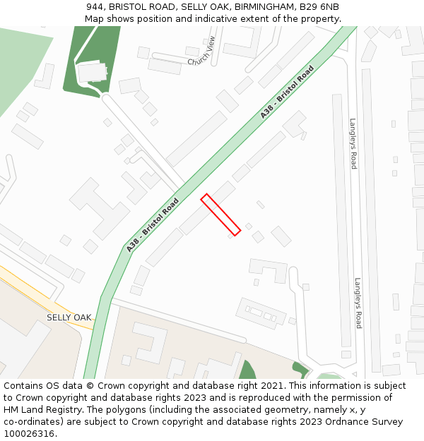 944, BRISTOL ROAD, SELLY OAK, BIRMINGHAM, B29 6NB: Location map and indicative extent of plot