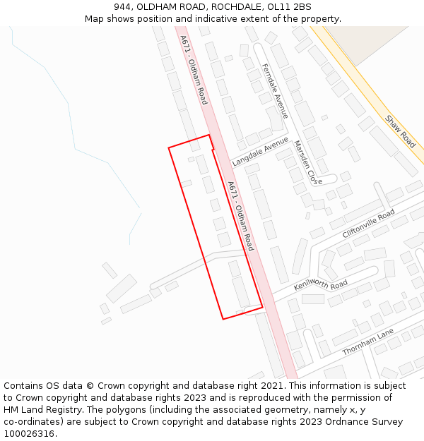 944, OLDHAM ROAD, ROCHDALE, OL11 2BS: Location map and indicative extent of plot