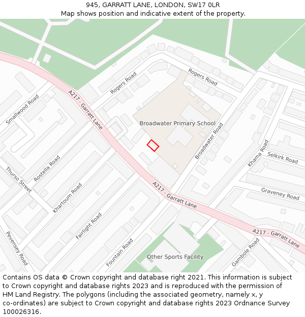 945, GARRATT LANE, LONDON, SW17 0LR: Location map and indicative extent of plot