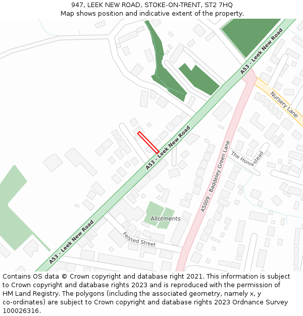 947, LEEK NEW ROAD, STOKE-ON-TRENT, ST2 7HQ: Location map and indicative extent of plot